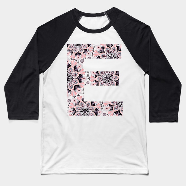 Dottillism Mandala Letter E Dark Baseball T-Shirt by Shaseldine